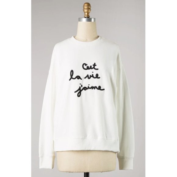 White Ivory C'est La Vie J'aime Cotton Sweatshirt - Picture 4 of 9